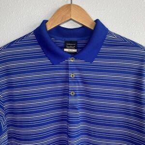 Nike Golf Mens XL Dri-Fit Performance Blue White Striped Polo Shirt Short Sleeve